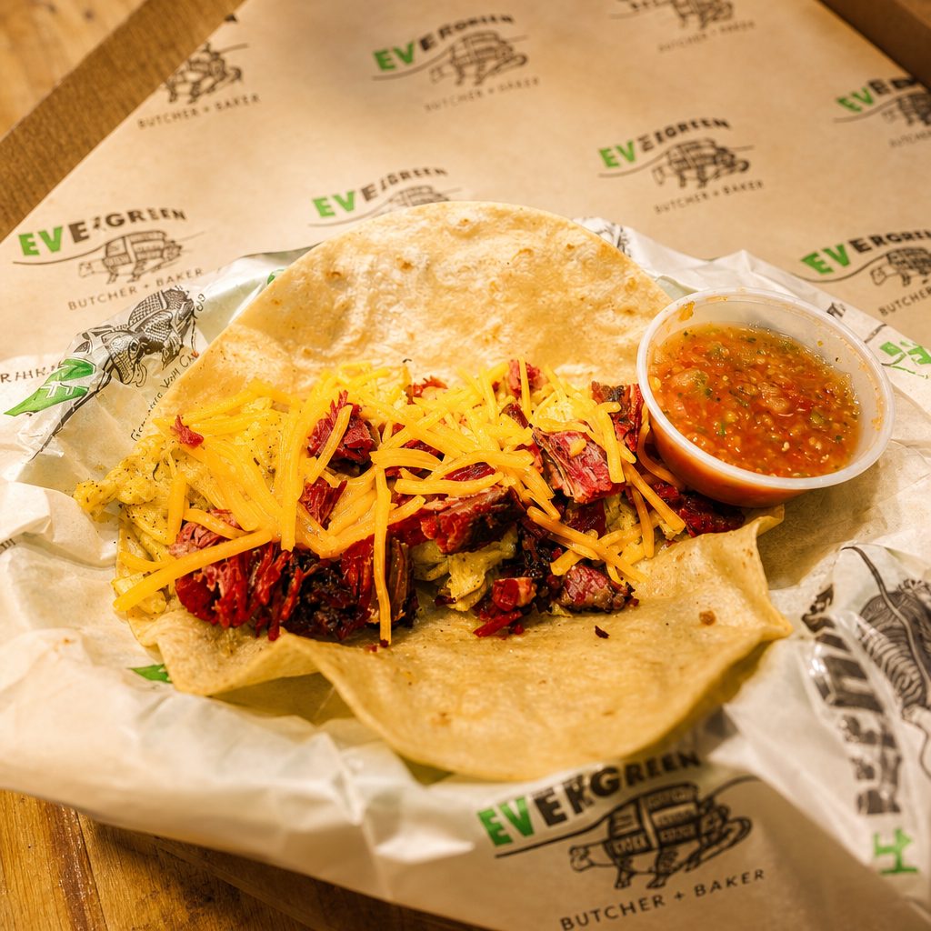 Brisket Egg and Cheese Taco.