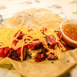 Brisket Egg and Cheese Taco